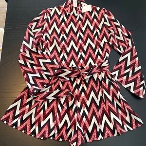 NWT Akira “Lose My Cool Long” Sleeve Romper size M Red/Black/White